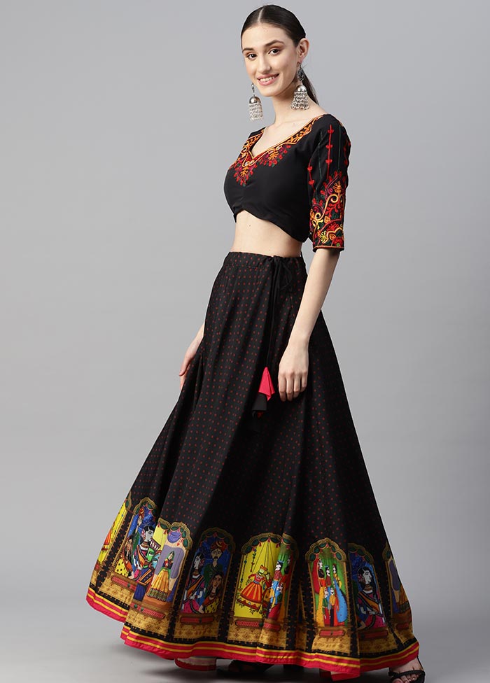 3 Pc Black Crepe Semi Stitched Lehenga Set - Indian Silk House Agencies