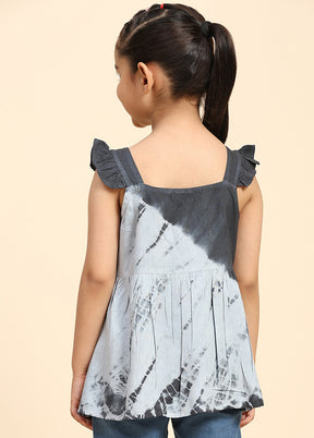 Grey Rayon Sleeveless Square Neckshape Top