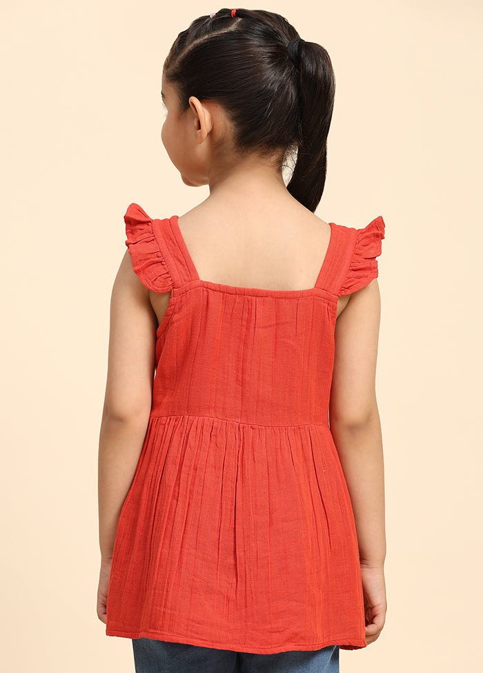 Red Cotton Sleeveless Square Neckshape Top