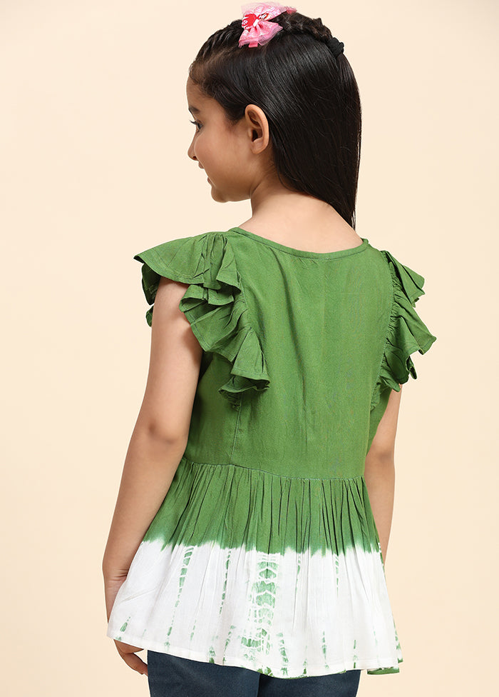 Green Rayon Short Sleeves V Neckshape Top