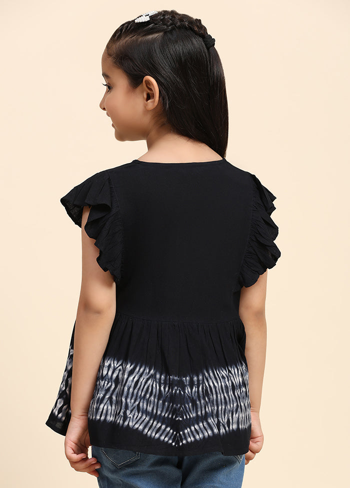 Black Rayon Short Sleeves V Neckshape Top