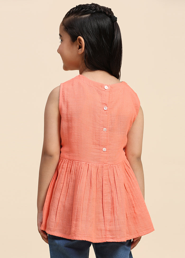 Peach Cotton Sleeveless Round Neckshape Top