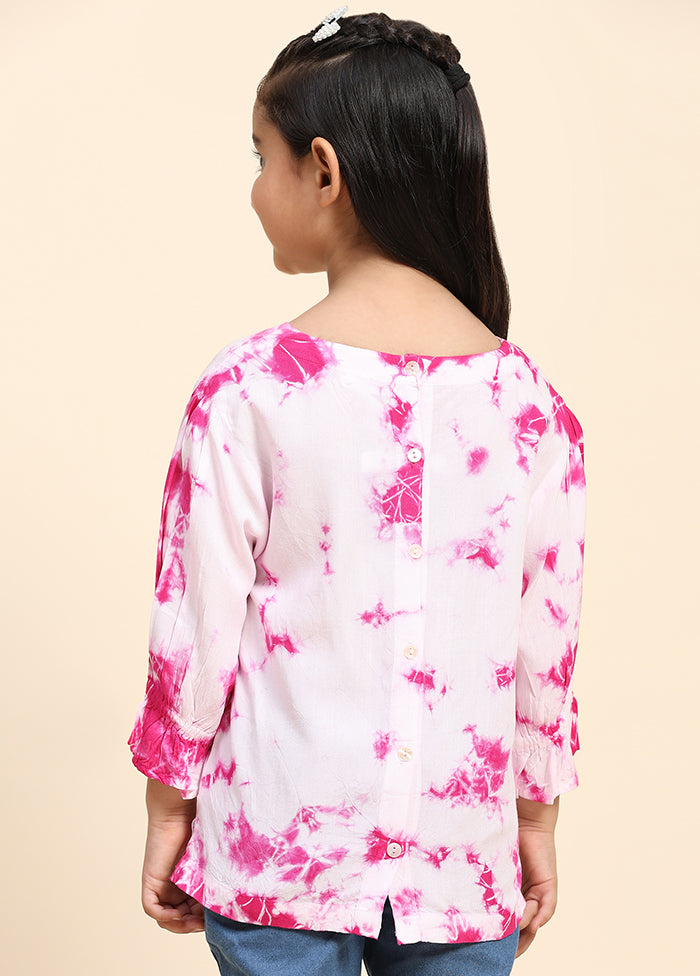 Pink Rayon Three Fourth Sleeves Round Neckshape Top