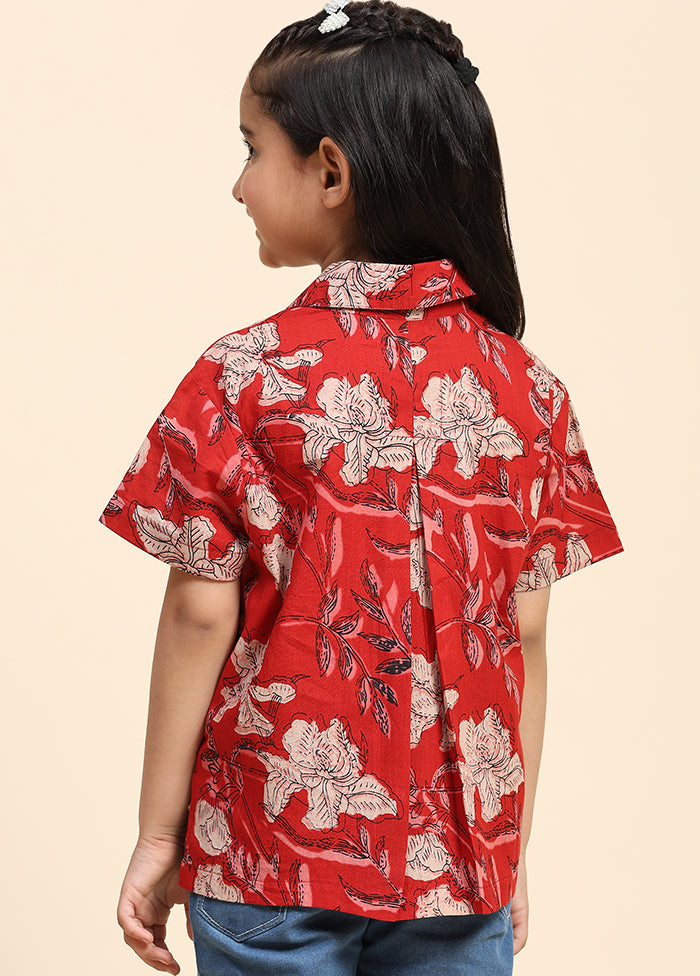 Red Cotton Half Sleeves Collar Neckshape Shirt