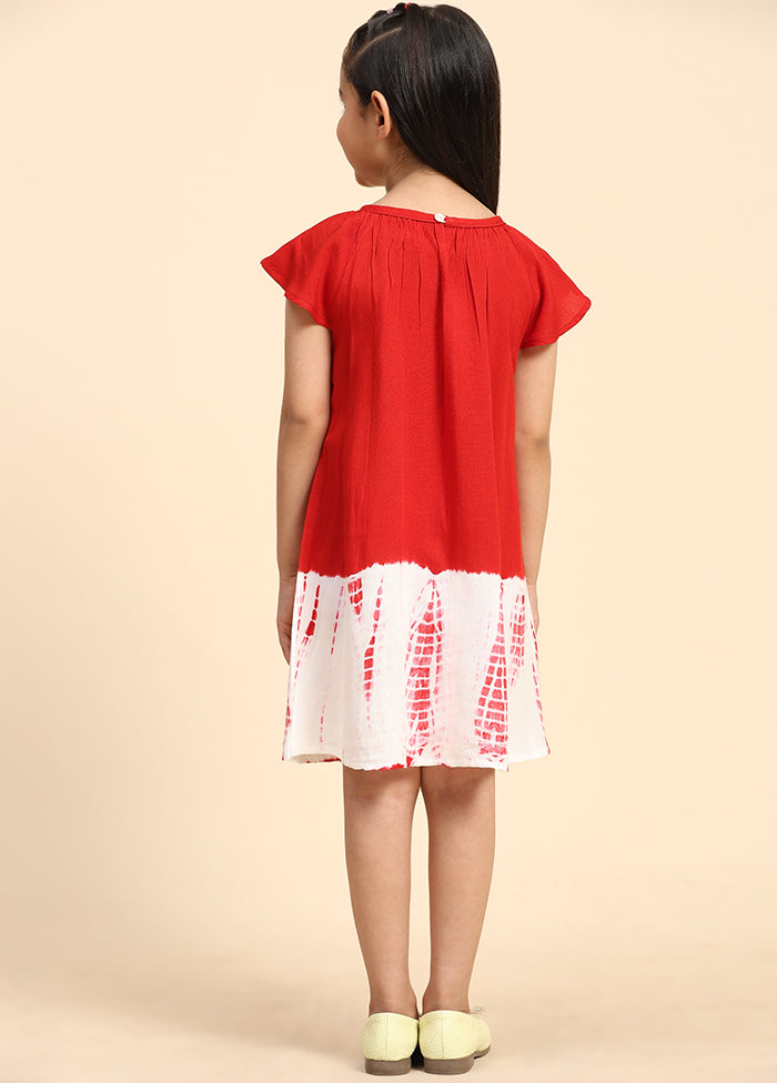 Red Rayon Short Sleeves Round Neckshape Indian Dress