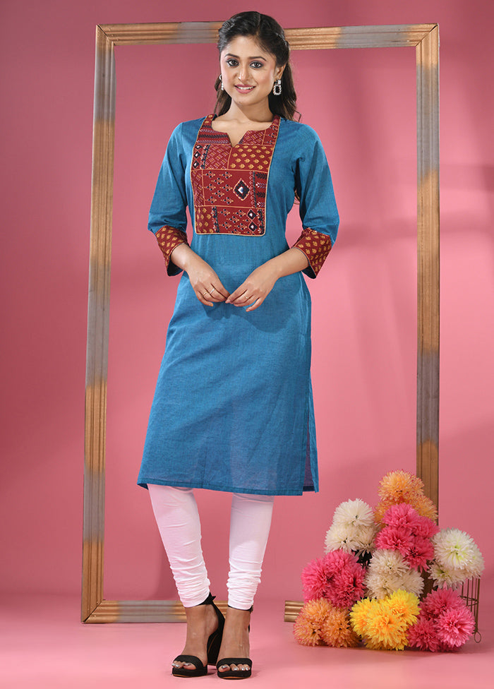 Blue Readymade Cotton Kurti - Indian Silk House Agencies