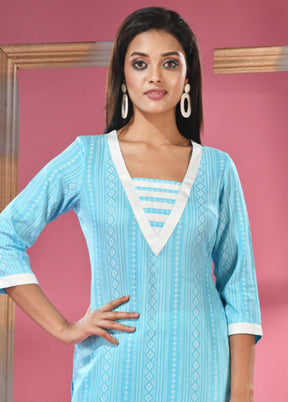 Sky Blue Readymade Cotton Kurti - Indian Silk House Agencies