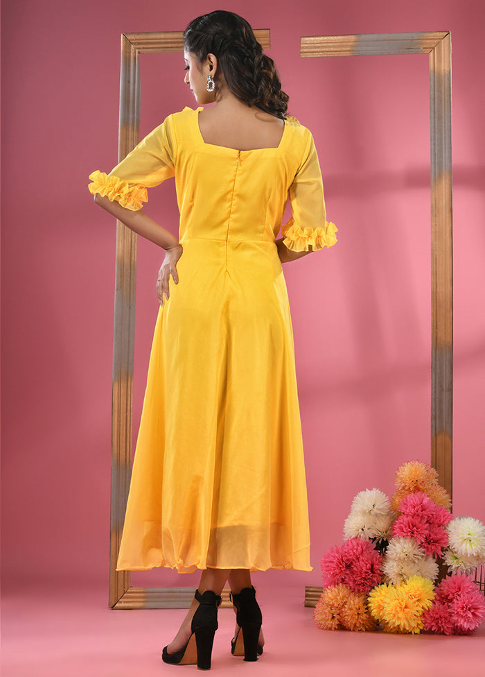 Yellow Readymade Georgette Indian Dress - Indian Silk House Agencies