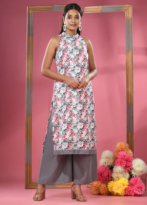 2 Pc White Readymade Georgette Kurti Set - Indian Silk House Agencies