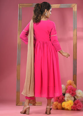 3 Pc Pink Readymade Georgette Suit Set - Indian Silk House Agencies