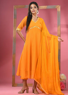 3 Pc Yellow Readymade Georgette Suit Set - Indian Silk House Agencies