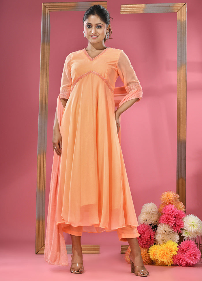 3 Pc Peach Readymade Georgette Suit Set - Indian Silk House Agencies