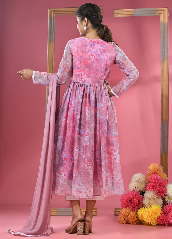 3 Pc Pink Readymade Georgette Suit Set - Indian Silk House Agencies