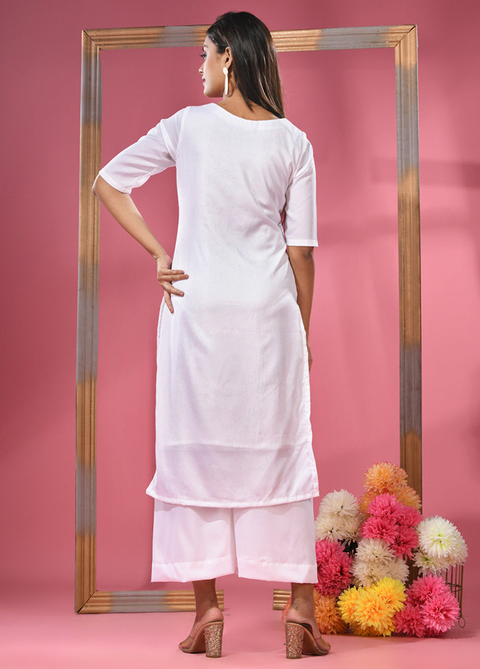 2 Pc White Readymade Rayon Kurti Set - Indian Silk House Agencies