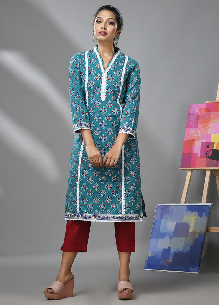 2 Pc Sea Green Readymade Cotton Kurti Set - Indian Silk House Agencies