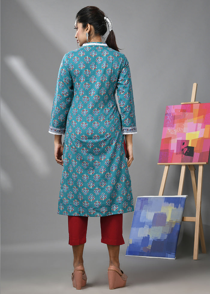 2 Pc Sea Green Readymade Cotton Kurti Set - Indian Silk House Agencies