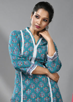 2 Pc Sea Green Readymade Cotton Kurti Set - Indian Silk House Agencies