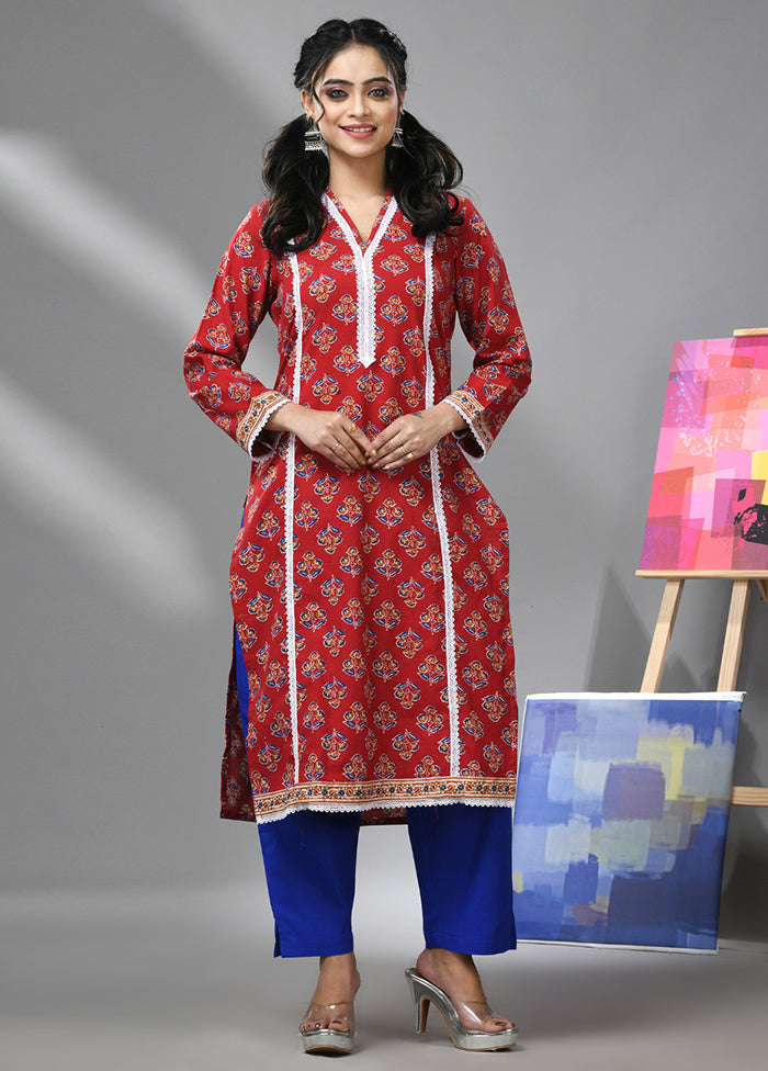 2 Pc Red Readymade Cotton Kurti Set - Indian Silk House Agencies