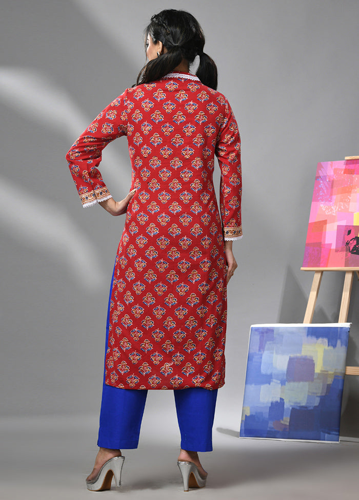 2 Pc Red Readymade Cotton Kurti Set - Indian Silk House Agencies