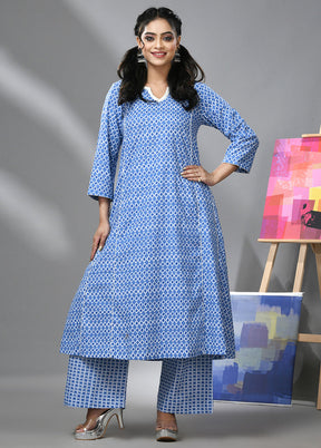 2 Pc Blue Readymade Cotton Kurti Set - Indian Silk House Agencies