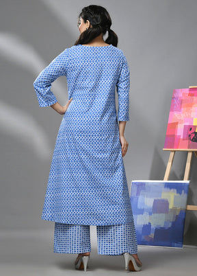 2 Pc Blue Readymade Cotton Kurti Set - Indian Silk House Agencies