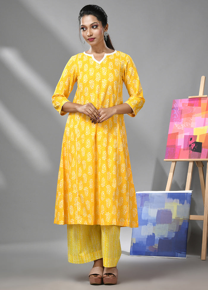 2 Pc Yellow Readymade Cotton Kurti Set - Indian Silk House Agencies