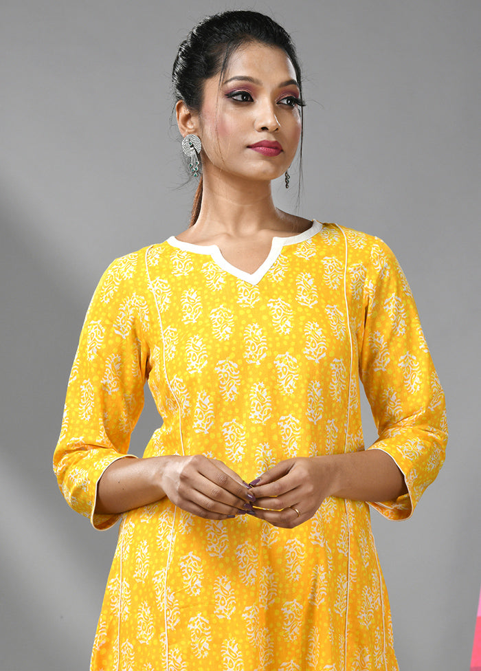 2 Pc Yellow Readymade Cotton Kurti Set - Indian Silk House Agencies