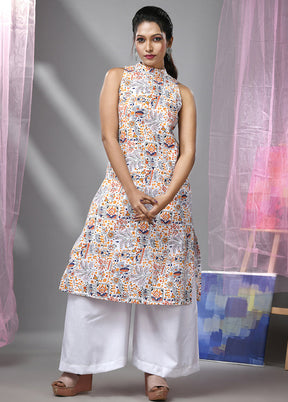 2 Pc White Readymade Cotton Kurti Set - Indian Silk House Agencies