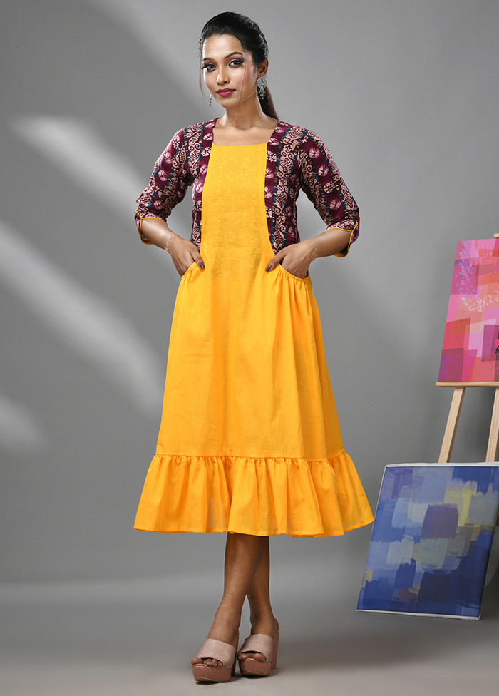 Yellow Readymade Cotton Indian Dress - Indian Silk House Agencies