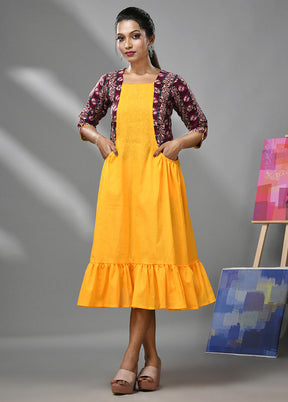 Yellow Readymade Cotton Indian Dress - Indian Silk House Agencies