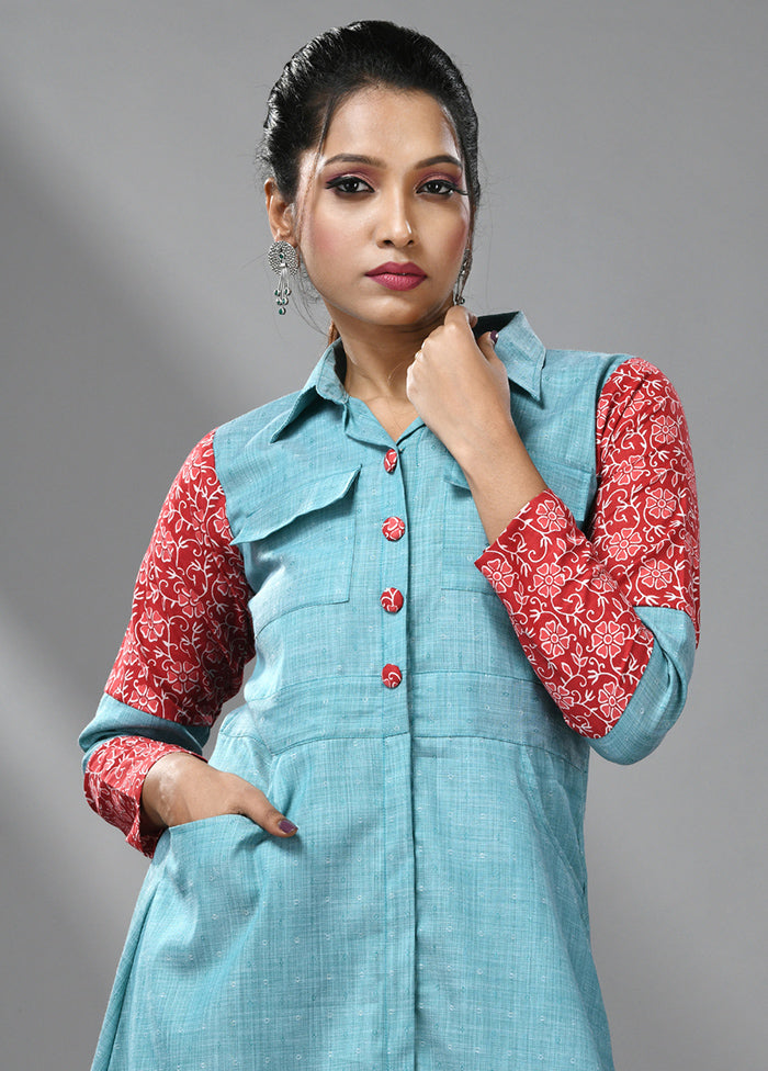 Sky Blue Readymade Cotton Indian Dress - Indian Silk House Agencies