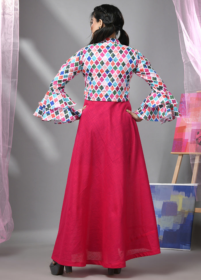 Multicolor Readymade Cotton Indian Dress With Jacket - Indian Silk House Agencies