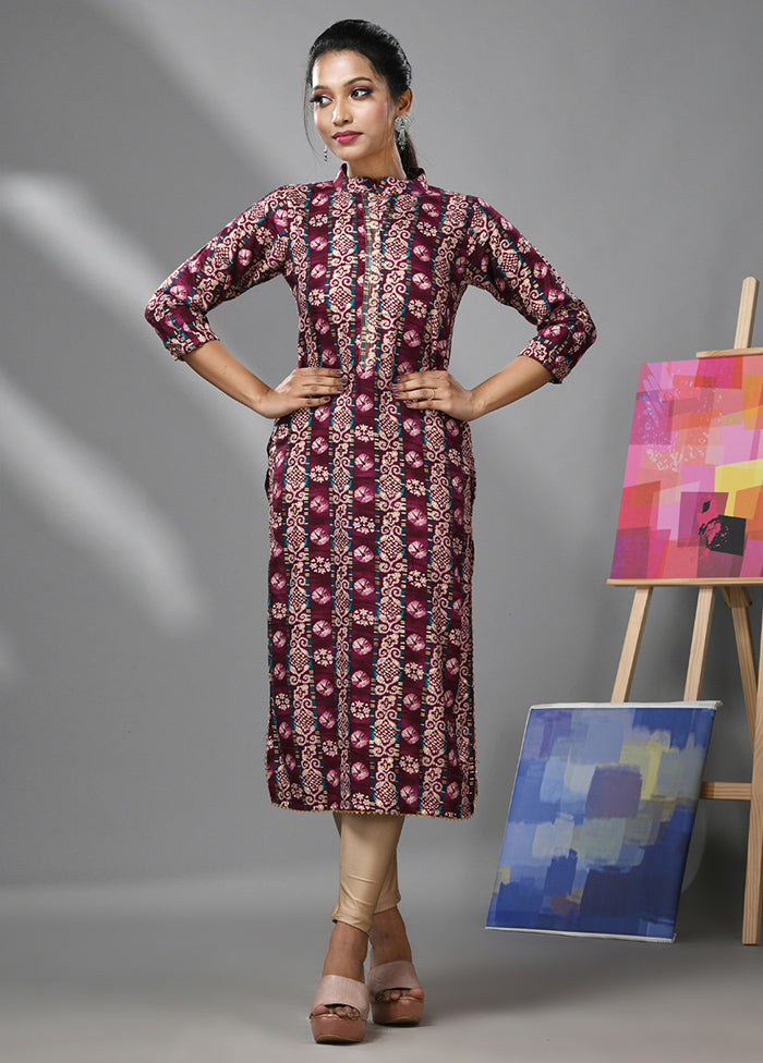 Purple Readymade Rayon Kurti - Indian Silk House Agencies