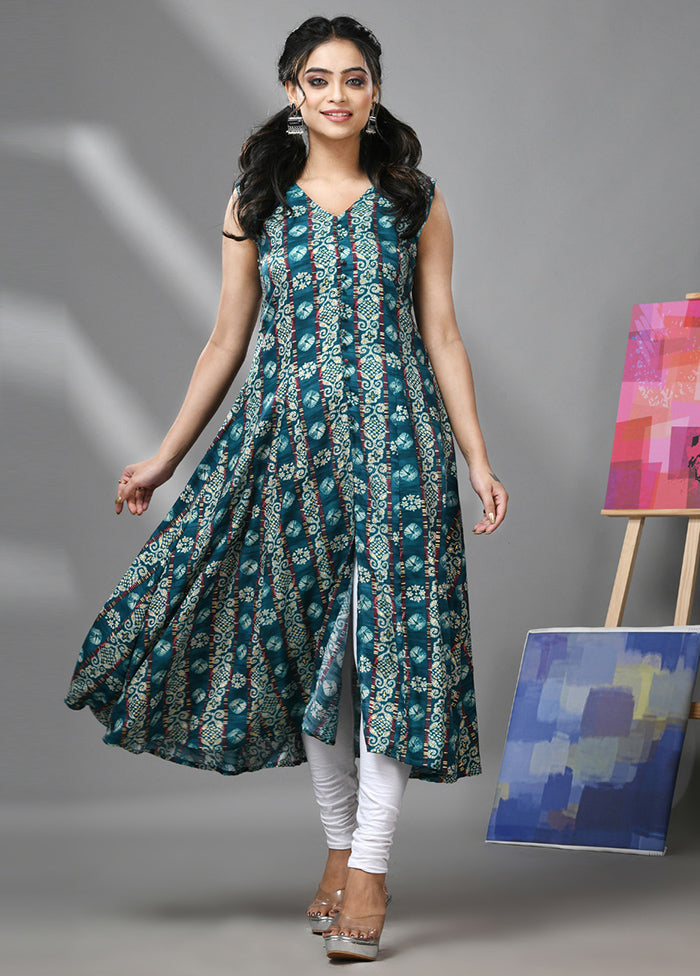 Teal Readymade Rayon Kurti - Indian Silk House Agencies