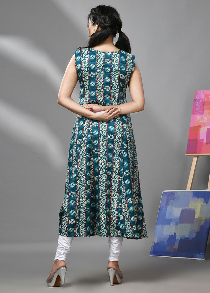 Teal Readymade Rayon Kurti - Indian Silk House Agencies