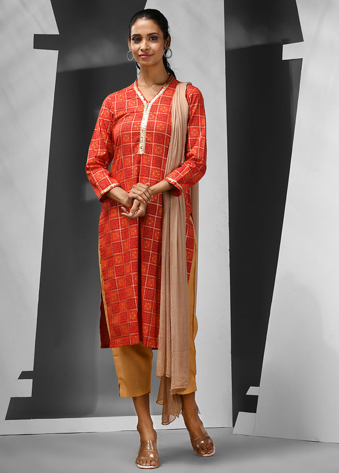 3 Pc Red Readymade Cotton Suit Set - Indian Silk House Agencies