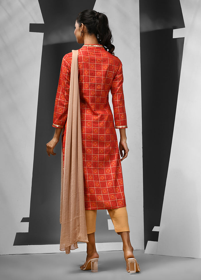 3 Pc Red Readymade Cotton Suit Set - Indian Silk House Agencies