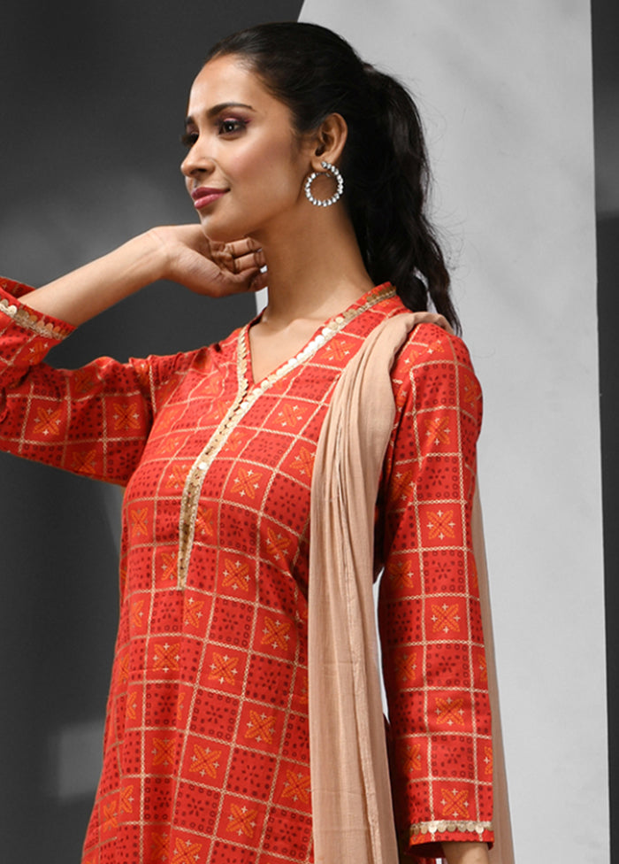 3 Pc Red Readymade Cotton Suit Set - Indian Silk House Agencies