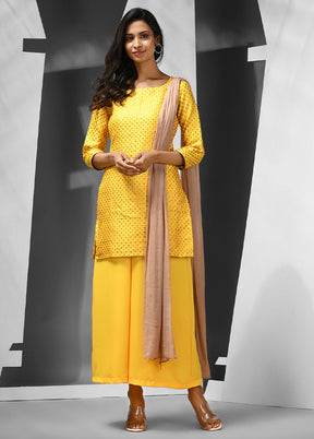 3 Pc Yellow Readymade Silk Suit Set - Indian Silk House Agencies