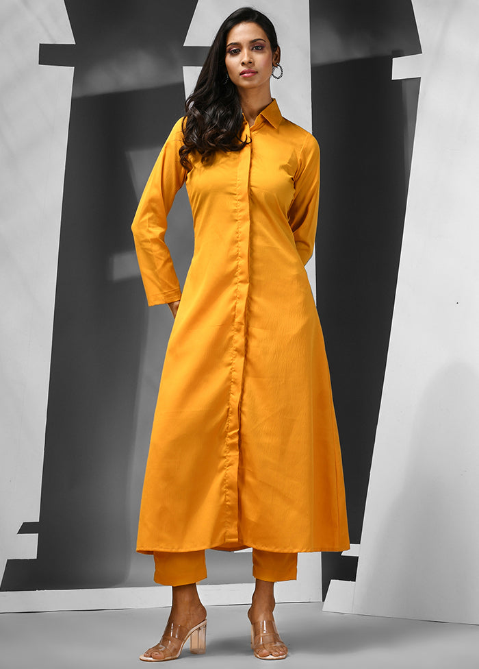 2 Pc Yellow Readymade Silk Kurti Set - Indian Silk House Agencies