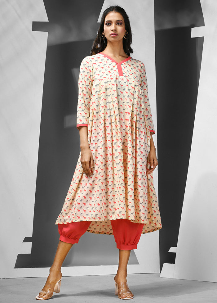 2 Pc Off White Readymade Cotton Kurti Set - Indian Silk House Agencies