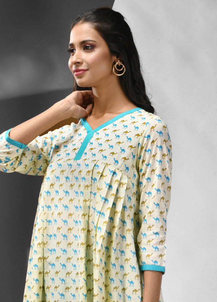 2 Pc Off White Readymade Cotton Kurti Set - Indian Silk House Agencies