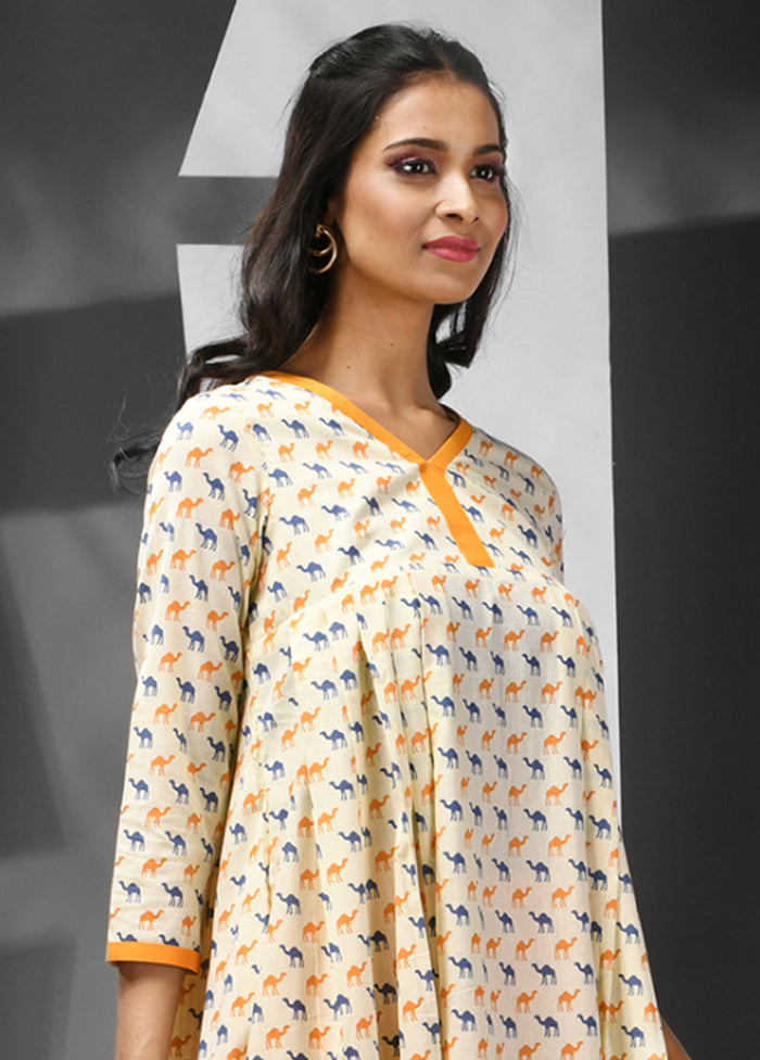 2 Pc Off White Readymade Cotton Kurti Set - Indian Silk House Agencies