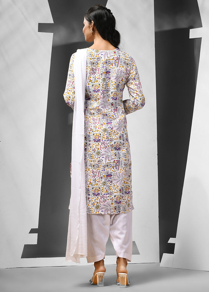 3 Pc White Readymade Cotton Suit Set - Indian Silk House Agencies