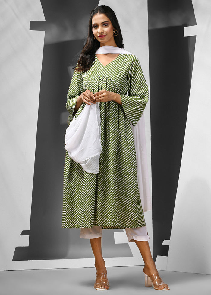 3 Pc Green Readymade Cotton Suit Set - Indian Silk House Agencies