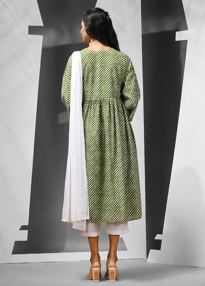 3 Pc Green Readymade Cotton Suit Set - Indian Silk House Agencies