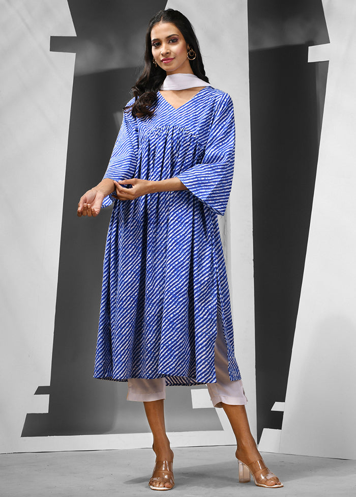 3 Pc Blue Readymade Cotton Suit Set - Indian Silk House Agencies