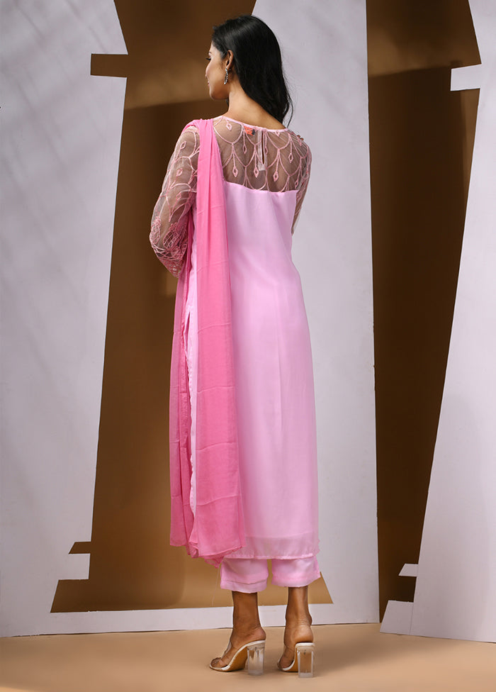 3 Pc Pink Readymade Georgette Suit Set - Indian Silk House Agencies