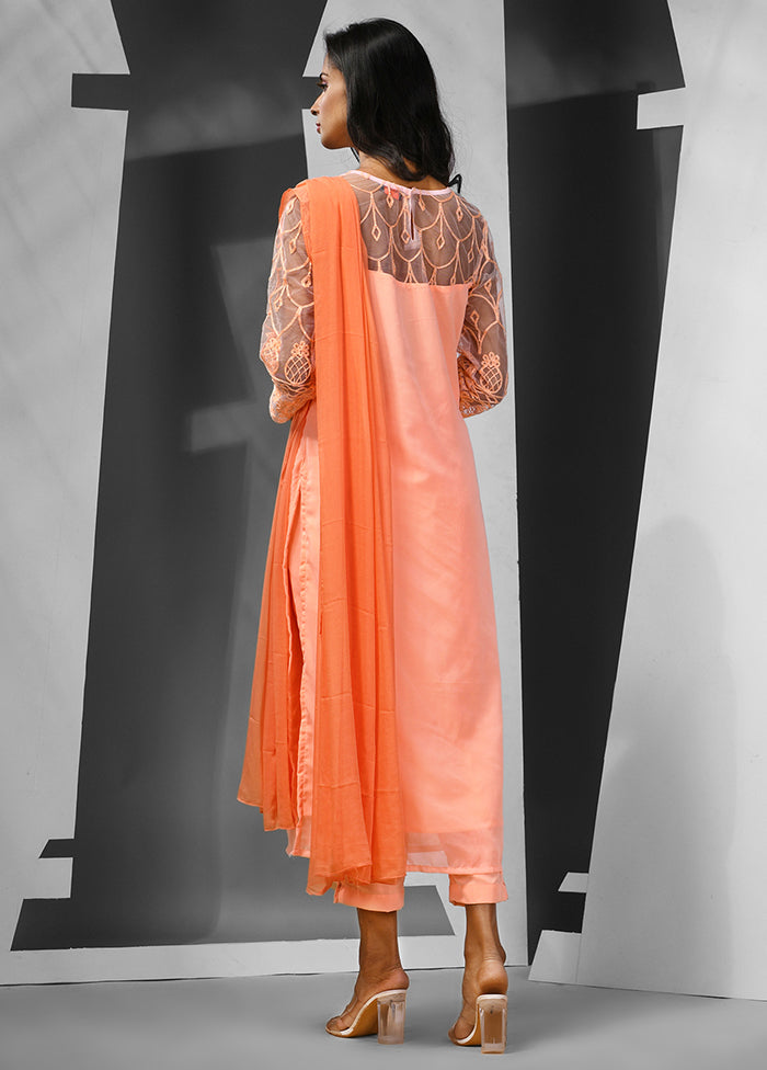 3 Pc Peach Readymade Georgette Suit Set - Indian Silk House Agencies