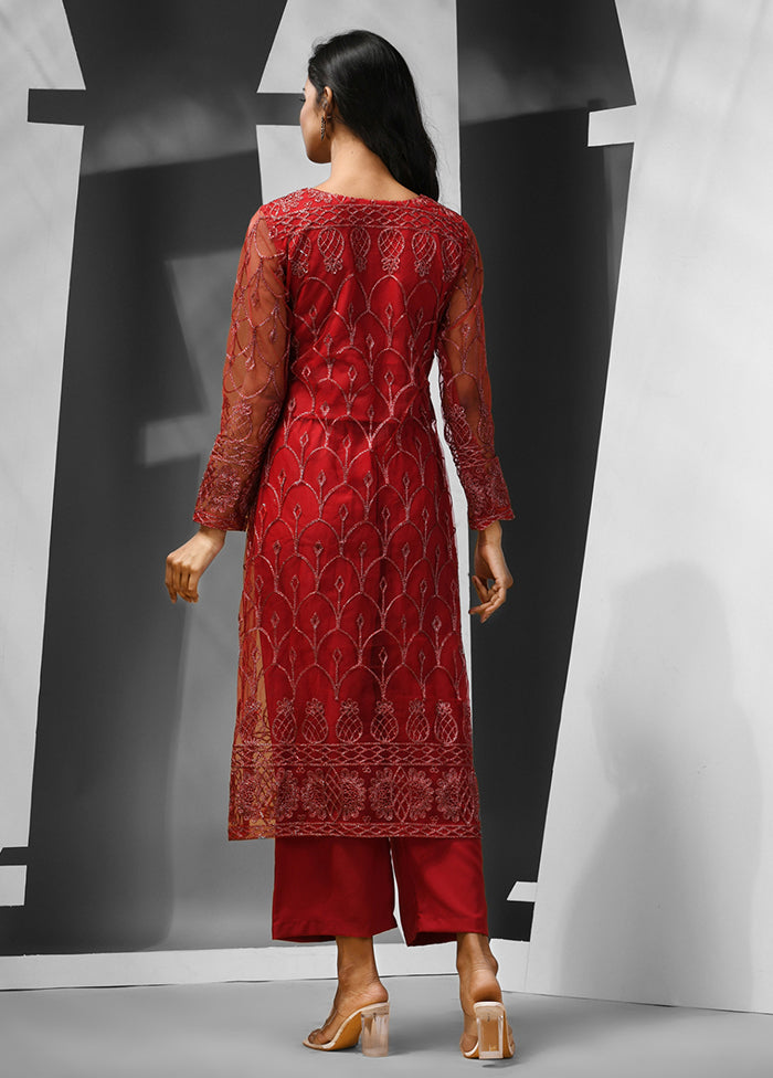 2 Pc Red Readymade Georgette Kurti Set - Indian Silk House Agencies